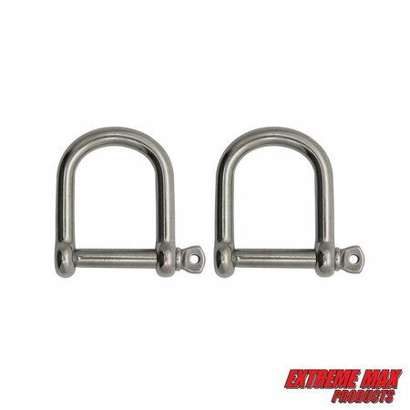 EXTREME MAX Extreme Max 3006.8225.2 BoatTector Stainless Steel Wide D Shackle - 1/4", 2-Pack 3006.8225.2